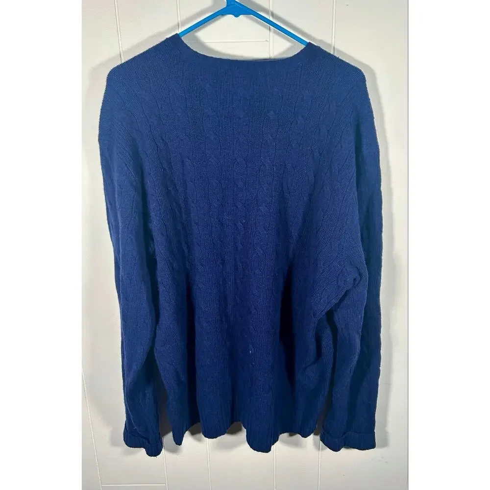 Polo Ralph Lauren Mens Navy Blue Merino Wool Cashmere Cable Knit Sweater XL